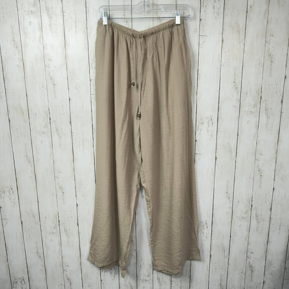 Zara Women's Tan Textured Drawstring Wide Leg Pants Size Medium